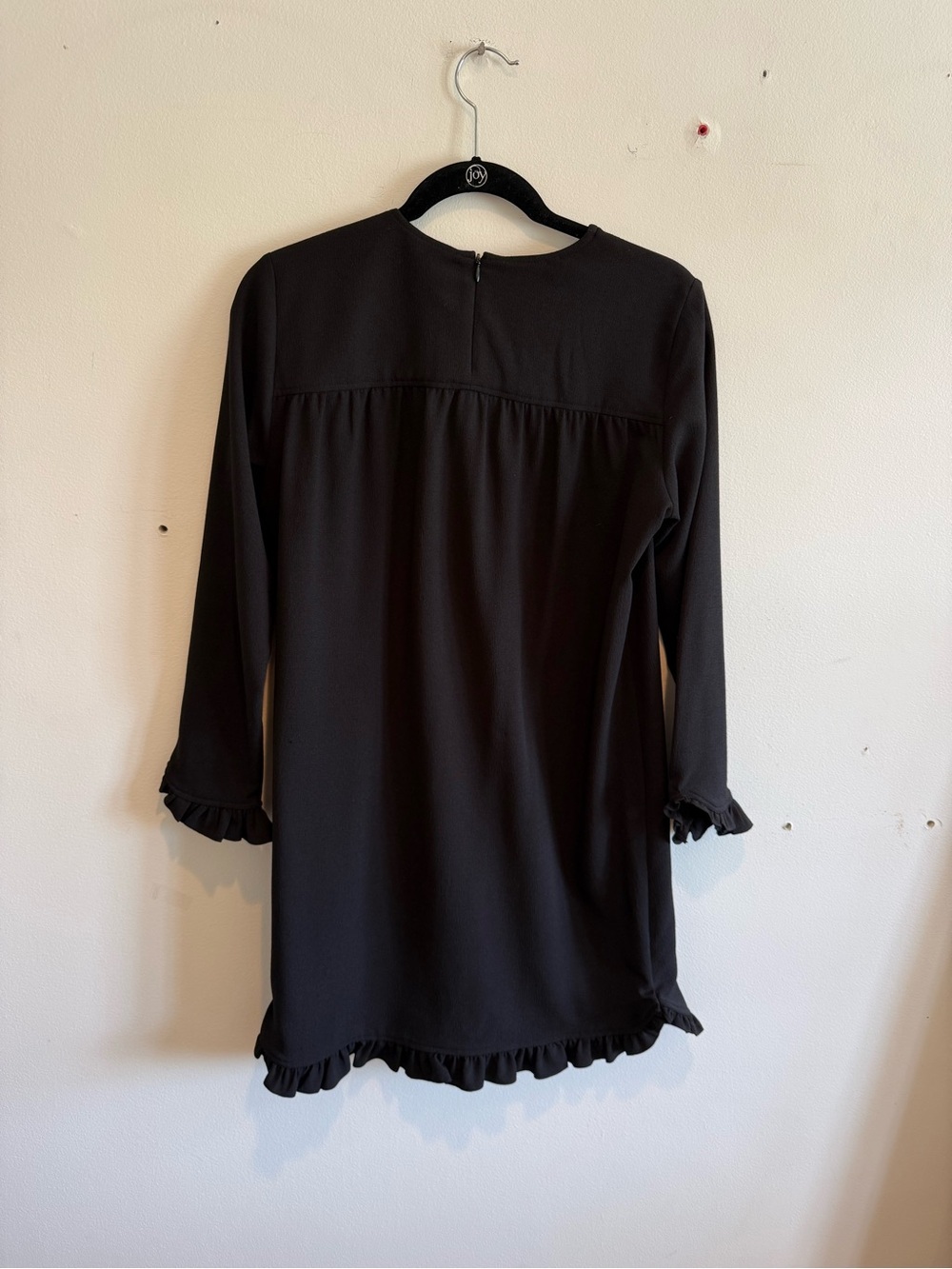 Ganni Clark Black Long-Sleeve Mini Dress with Ruffle Hem Shift Dress Size Small - Picture 8 of 10